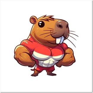Cute Muscular Capybara Illustration Posters and Art